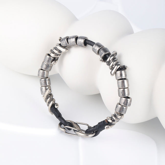 Pulsera Artesanal De Hilo De Cuero PU Con Acero, Estilo Heavy Duty