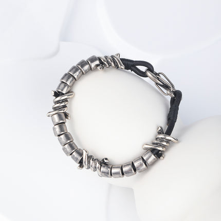 Pulsera Artesanal De Hilo De Cuero PU Con Acero, Estilo Heavy Duty