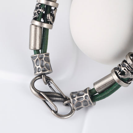 Pulsera De Cuero PU Verde Con Acero Inoxidable 316, Estilo Heavy Duty
