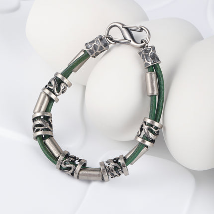 Pulsera De Cuero PU Verde Con Acero Inoxidable 316, Estilo Heavy Duty