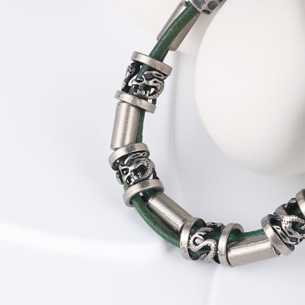 Pulsera De Cuero PU Verde Con Acero Inoxidable 316, Estilo Heavy Duty