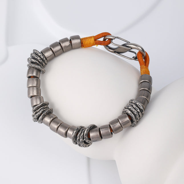 Pulsera Artesanal De Hilo De Cuero PU Amarillo Para Hombres