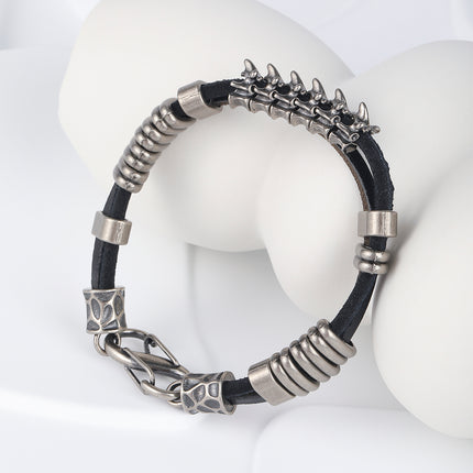 Pulsera De Cuero PU Con Detalles De Hueso Y Anillos En Acero 316