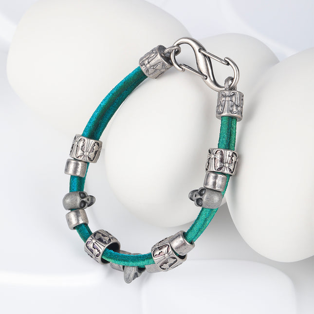 Pulsera Artesanal De Hilo De Cuero PU Verde De Doble Capa