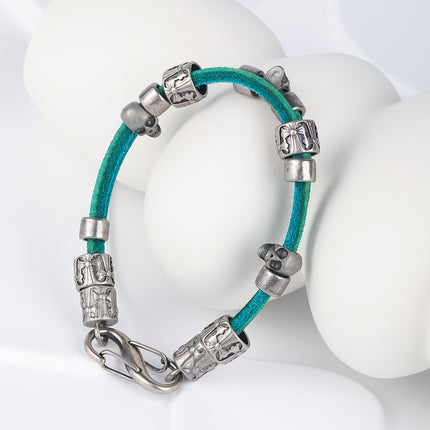 Pulsera Artesanal De Hilo De Cuero PU Verde De Doble Capa