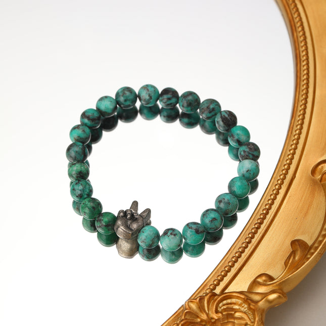 Pulsera De Cuentas De Turquesa Con Colgante De Mano "V", Aleación