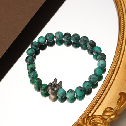 Pulsera De Cuentas De Turquesa Con Colgante De Mano "V", Aleación
