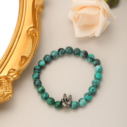 Pulsera De Cuentas De Turquesa Con Colgante De Mano "V", Aleación