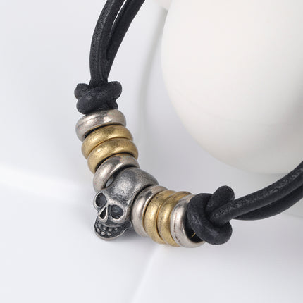 Pulsera De Cuero PU Con Acero Inoxidable 316 Y Detalle De Calavera