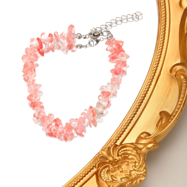 Pulsera De Cuentas De Piedras Naturales Rosa Claro Con Diseño Irregular