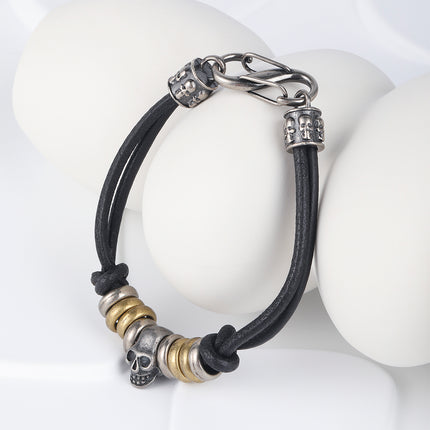 Pulsera De Cuero PU Con Acero Inoxidable 316 Y Detalle De Calavera