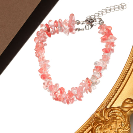 Pulsera De Cuentas De Piedras Naturales Rosa Claro Con Diseño Irregular