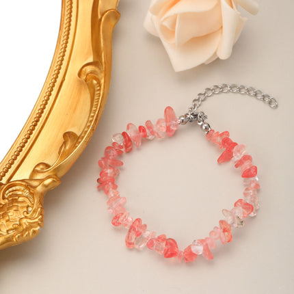 Pulsera De Cuentas De Piedras Naturales Rosa Claro Con Diseño Irregular