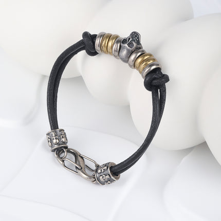 Pulsera De Cuero PU Con Acero Inoxidable 316 Y Detalle De Calavera