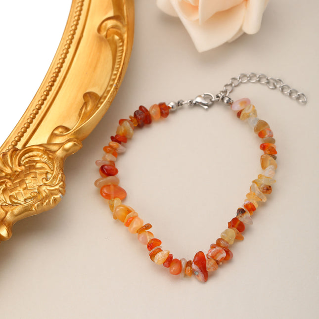 Pulsera De Cuentas De Piedra Natural Marrón Con Acero Inoxidable