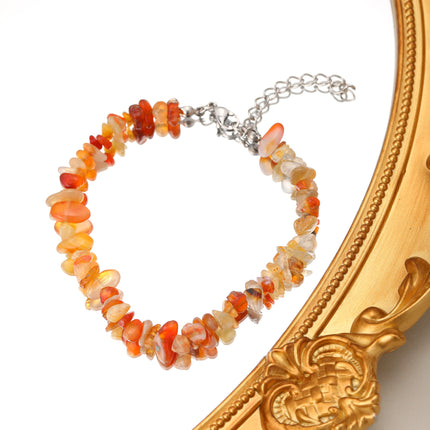 Pulsera De Cuentas De Piedra Natural Marrón Con Acero Inoxidable