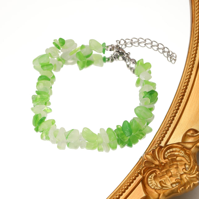 Pulsera Con Cuentas De Piedras Naturales Verde Claro Estilo Bosque