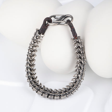 Pulsera De Cuero PU Con Detalle De Hueso Y Acero Estilo Único