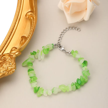 Pulsera Con Cuentas De Piedras Naturales Verde Claro Estilo Bosque