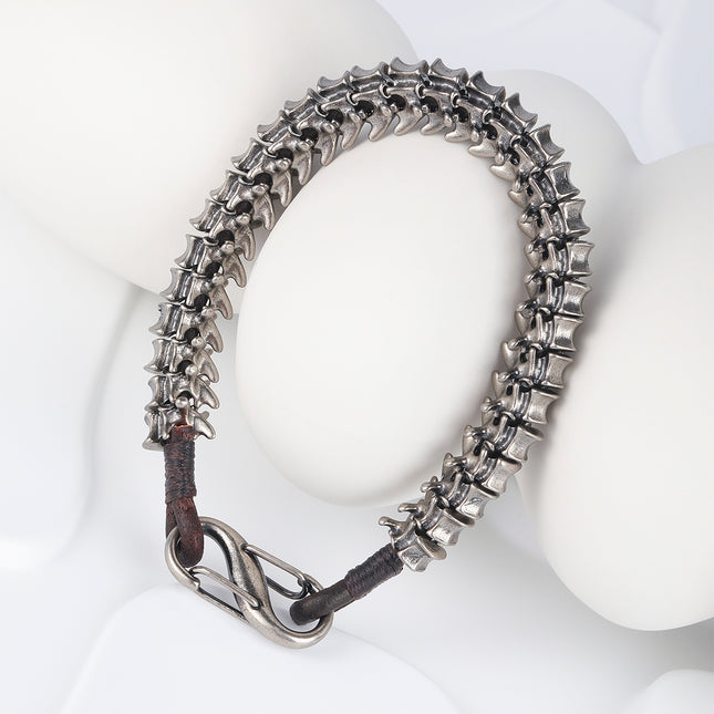 Pulsera De Cuero PU Con Detalle De Hueso Y Acero Estilo Único