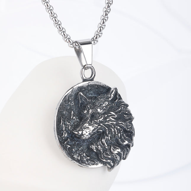 Collar Con Diseño Cabeza De Lobo Vintage Moda Para Hombre De Acero Inoxidable