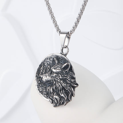 Collar Con Diseño Cabeza De Lobo Vintage Moda Para Hombre De Acero Inoxidable