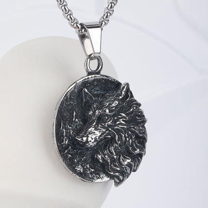 Collar Con Diseño Cabeza De Lobo Vintage Moda Para Hombre De Acero Inoxidable
