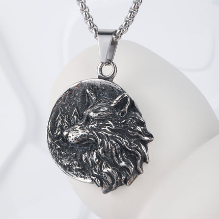 Collar Con Diseño Cabeza De Lobo Vintage Moda Para Hombre De Acero Inoxidable