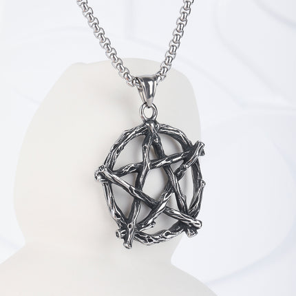 Collar Con Diseño Estrella De Cinco Puntas Vintage Y De Moda Para Hombre De Acero Inoxidable