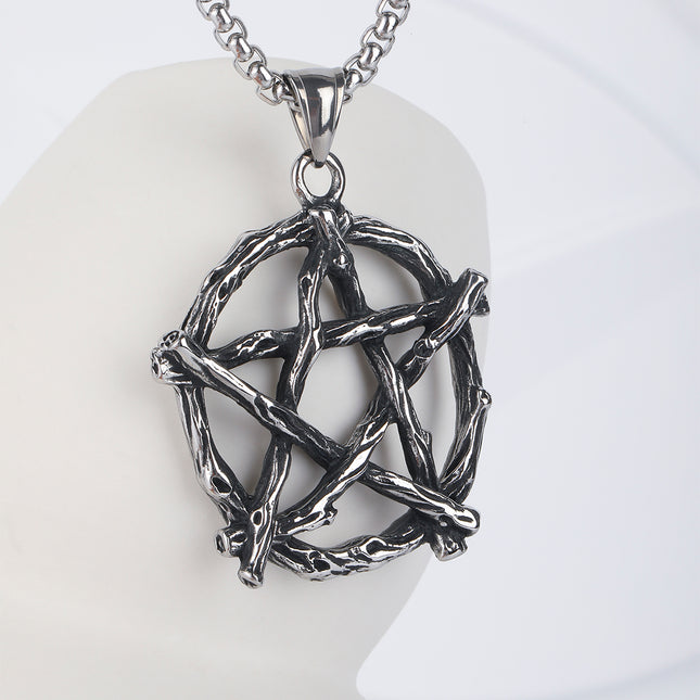 Collar Con Diseño Estrella De Cinco Puntas Vintage Y De Moda Para Hombre De Acero Inoxidable