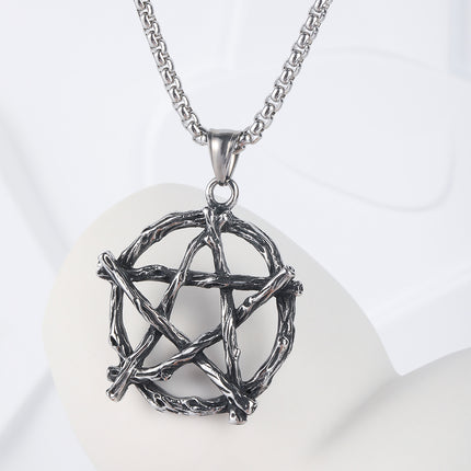 Collar Con Diseño Estrella De Cinco Puntas Vintage Y De Moda Para Hombre De Acero Inoxidable