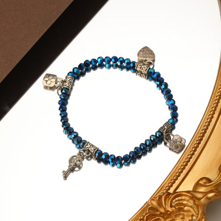 Pulsera De Cuentas Geométricas Con Dijes De Corazón Y Llave Estilo Moda