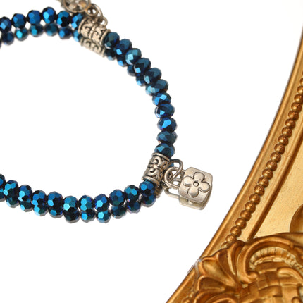 Pulsera De Cuentas Geométricas Con Dijes De Corazón Y Llave Estilo Moda