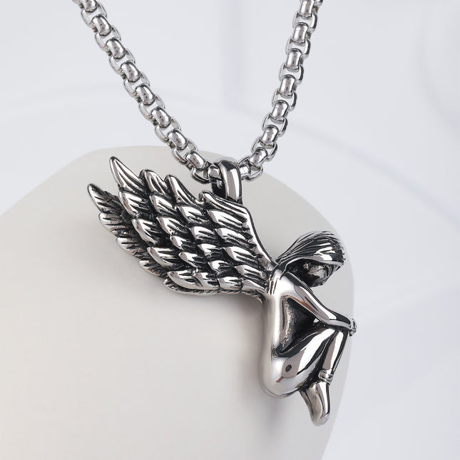 Collar Con Diseño Vintage De Ángel Moda Para Hombre De Acero Inoxidable