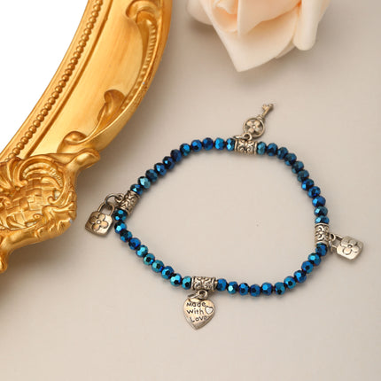 Pulsera De Cuentas Geométricas Con Dijes De Corazón Y Llave Estilo Moda