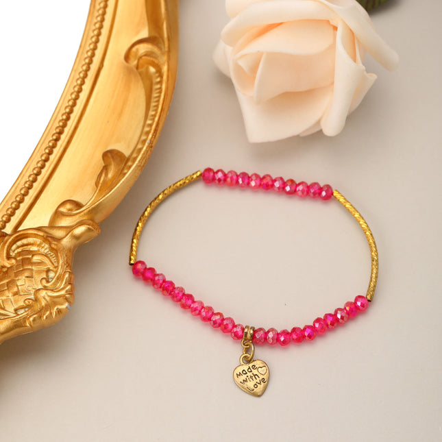 Pulsera De Cuentas De Cristal Con Colgante De Corazón Estilo Casual