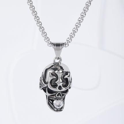 Collar Con Diseño De Calavera Vintage Y Diamantes De Moda Para Hombre De Acero Inoxidable