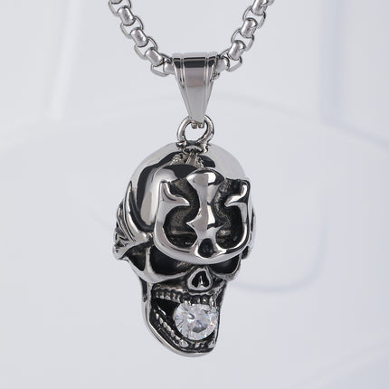 Collar Con Diseño De Calavera Vintage Y Diamantes De Moda Para Hombre De Acero Inoxidable