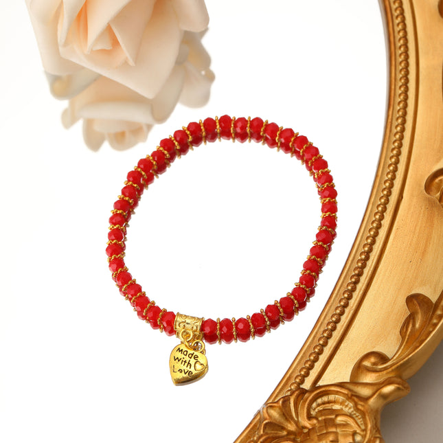 Pulsera Con Cuentas De Cristal Y Colgante De Corazón Diseño Bohemia