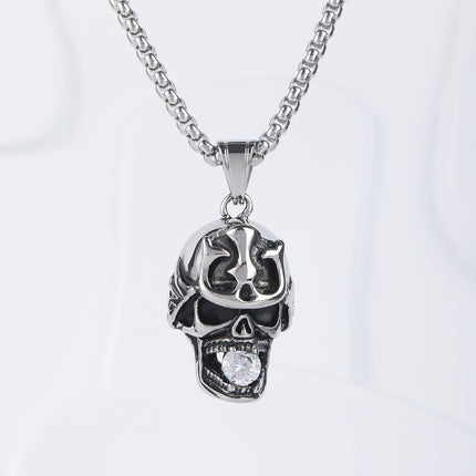 Collar Con Diseño De Calavera Vintage Y Diamantes De Moda Para Hombre De Acero Inoxidable