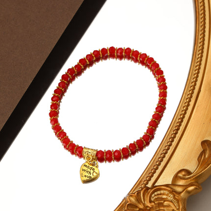Pulsera Con Cuentas De Cristal Y Colgante De Corazón Diseño Bohemia