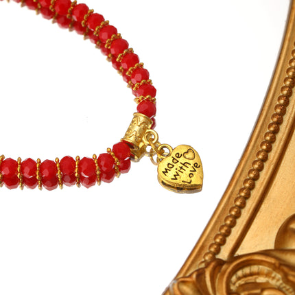 Pulsera Con Cuentas De Cristal Y Colgante De Corazón Diseño Bohemia
