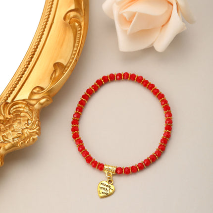 Pulsera Con Cuentas De Cristal Y Colgante De Corazón Diseño Bohemia