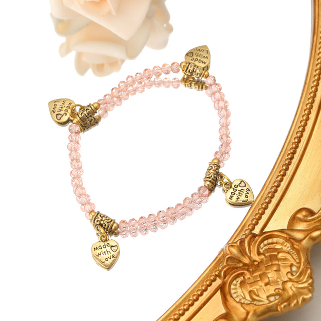 Pulsera Bohemia De Cuentas De Cristal Con Pequeños Dijes Y Aleación