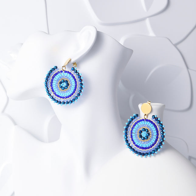 Aretes De Acero Inoxidable Tejidos Con Cuentas Azules, Estilo Bohemios