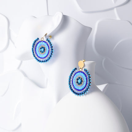 Aretes De Acero Inoxidable Tejidos Con Cuentas Azules, Estilo Bohemios