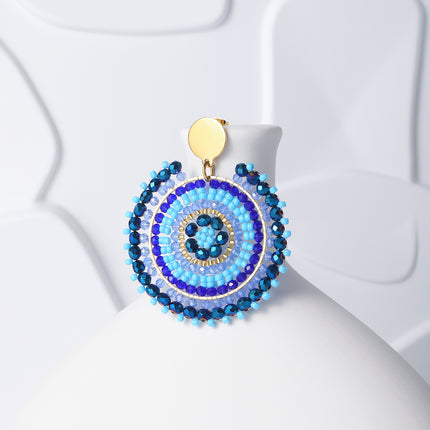 Aretes De Acero Inoxidable Tejidos Con Cuentas Azules, Estilo Bohemios