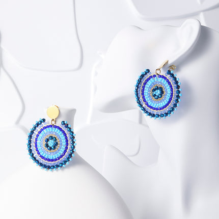 Aretes De Acero Inoxidable Tejidos Con Cuentas Azules, Estilo Bohemios