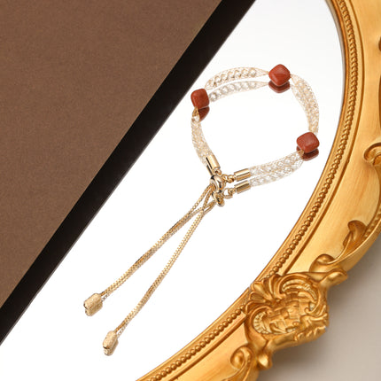 Pulsera De Cobre Con Cadena De Malla Metálica Y Piedra Roja Mujer