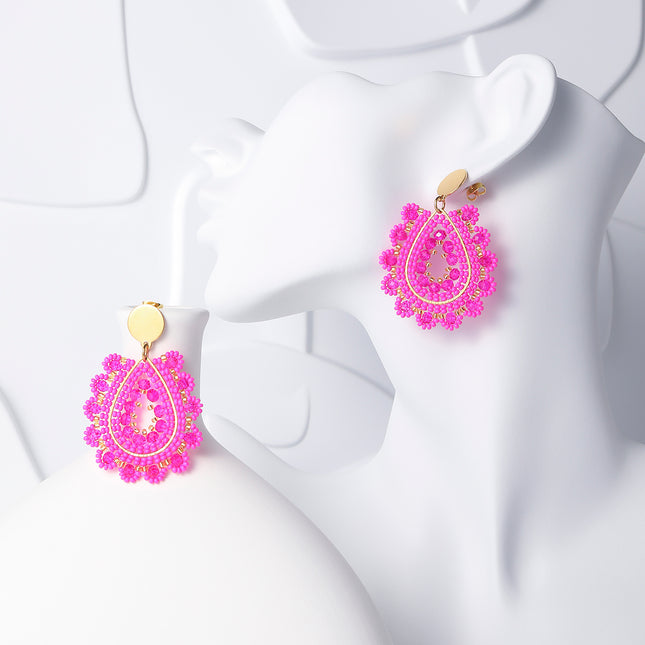 Aretes Largos Bohemios Con Cuentas Cuenta De Semillas Tejidas Moradas